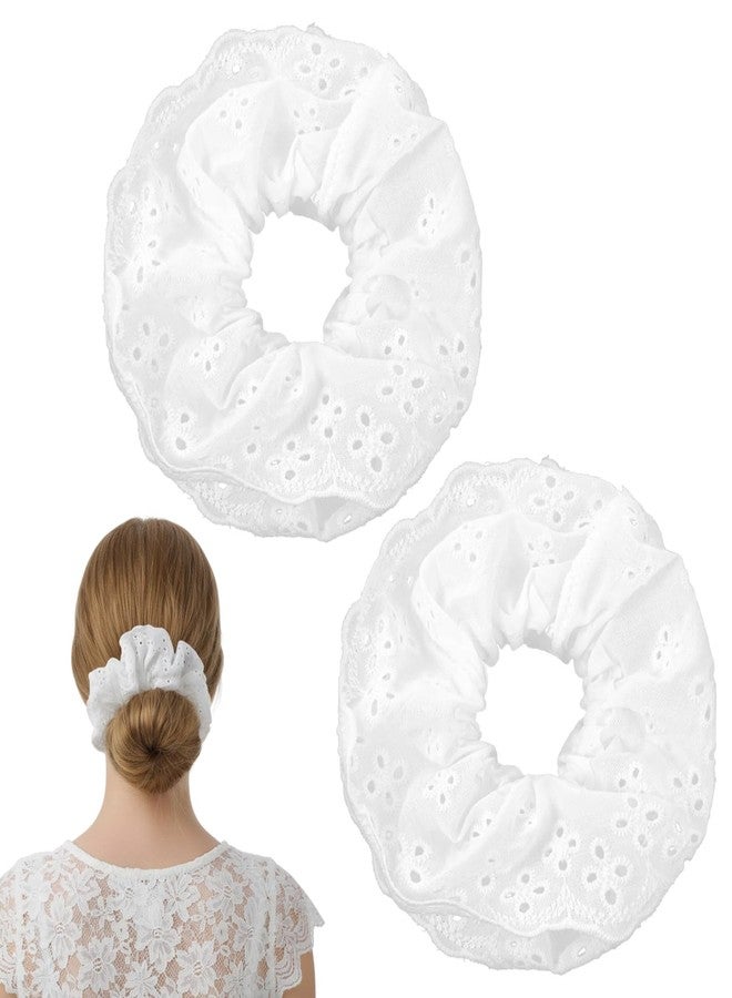 DOPENSPI 2 Pcs Oversized Scrunchies for Women, White Lace Scrunchies Large Floral Hair Ties Ropes Elastic Ponytail Holders Accessories for Women Fabric Thick Thin Curly Hair - Image 1
